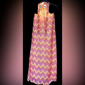 Nekane/NKN  ULLA Pink Chevron Maxi Dress with Halter Neck Medium
